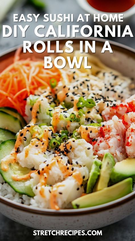 Looking for a twist on sushi? Our California rolls sushi bowls recipe is the answer! This deconstructed sushi bowl California rolls is perfect for beginners and sushi lovers alike. Save this pin for your next sushi night at home! Visit our blog for step-by-step instructions. California Sushi Bowl Recipe, California Rolls Sushi, Sushi Night At Home, Sushi Bowl Healthy, Deconstructed Sushi Bowl, Rice For Sushi, California Roll Recipes, Deconstructed Sushi, Best Rice Recipe