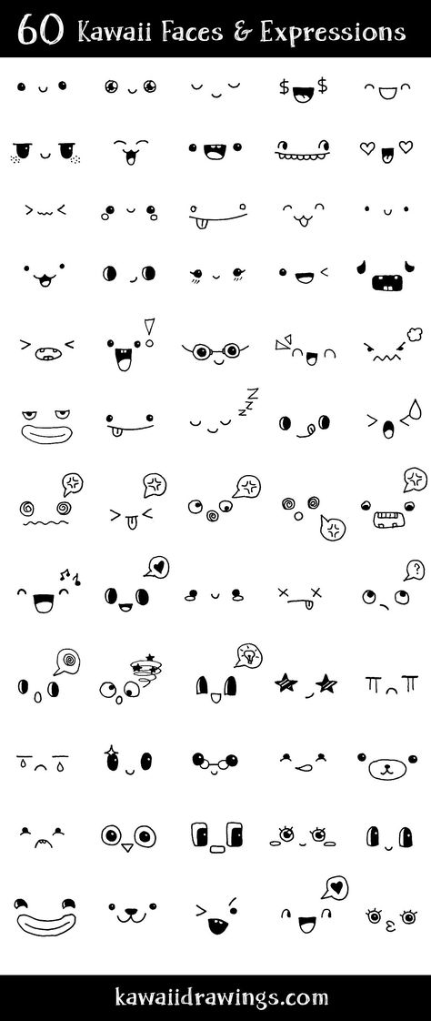 Kawaii faces and expressions, doodles for bullet journal ideas and inspiration for your collection Bahasa Jepun, Emoji Drawings, Couple Drawing, Kawaii Faces, Drawing Eyes, Emoji Drawing, Seni Dan Kraf, Drawing Faces, Easy Doodle Art