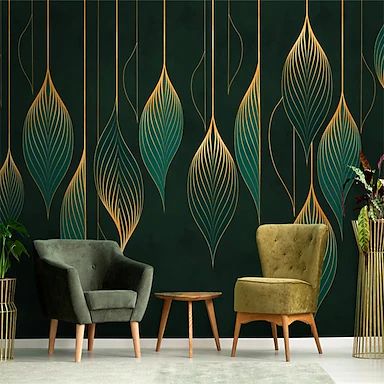 Cheap Wallpaper Online | Wallpaper for 2023 Accent Wall Jewel Tone, Statement Wall Color Ideas, Wall Mural Geometric, Dark Green Bathroom Walls Paint, Living Room Accent Wallpaper, Art Deco Living Room Wallpaper, Vinyl Accent Wall, Wallpaper Dinning Room, Green Wall Decor Ideas