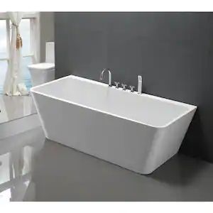 67 in. Acrylic Flatbottom Rectangular Back to Wall Alcove Soaking Bathtub in White with Polished Chrome Overflow Bathtubs Ideas, Soaker Tubs, Bathtub Shelf, Luxury Tub, Wall Alcove, Stand Alone Tub, Modern Bathtub, Acrylic Tub, Freestanding Bathtub