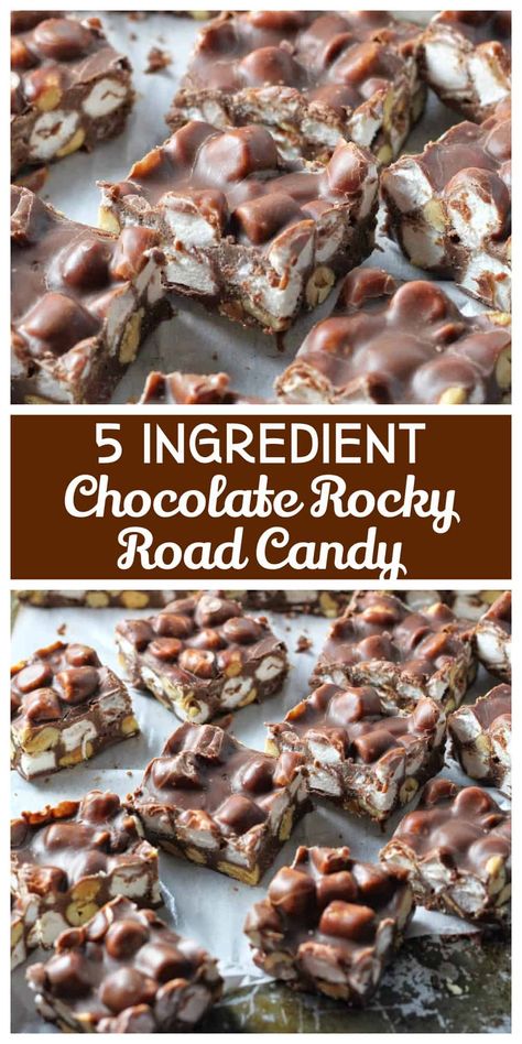 Heavenly Chocolate Rocky Road Candy! {5 Ingredients!} Rocky Road Candy Recipe, Rocky Road Candy, Rocky Road Chocolate, Rocky Road Fudge, Rocky Road Recipe, Chocolate Candy Recipes, Candy Recipes Homemade, Christmas Candy Recipes, Delectable Desserts