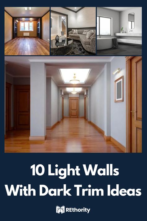 Choosing the perfect wall colors for your home can be a daunting task, but with the right combination of light walls and dark trim, you can create a stylish, modern look that is sure to impress. If you're looking for inspiration, take a look at these ten light walls with dark trim ideas we love! From soft neutrals to bold accent colors, you're sure to find something that speaks to your own personal style. Grey Walls With Dark Trim, White Walls Dark Trim Living Room, Light Walls Dark Trim Color Schemes, Grey Walls Dark Trim, Dark Trim With Light Wood Floors, Dark Baseboards Light Walls, Dark Molding Light Walls, Light Wall Dark Trim, Beige Walls Dark Trim