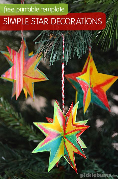 Simple Star Decorations - with free printable template and easy instructions Star Crafts For Kids, Christmas Star Crafts, Star Crafts, Diy Christmas Star, Christmas Easy, Christmas Art Projects, Easy Christmas Ornaments, Christmas Crafts For Toddlers, Christmas Star Decorations