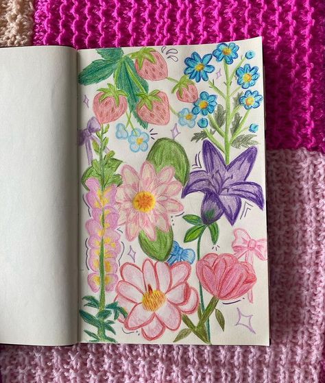 some flowers i drew in my sketch book 🌷 i used derwent pencils ✏️ #art #sketchbook #sketching #flowers #flowerdrawing #smallartist… | Instagram Art Drawings Flowers, Art Sketch Book Inspiration, Art Book Sketches, Flowers For Drawing, Art Sketches Colored Pencils, Flowers Colored Pencil, Journaling Flowers, Art Aesthetic Drawing, Colored Pencil Drawings Of Flowers