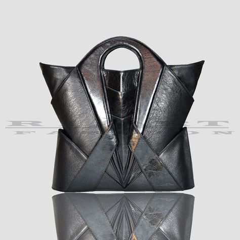 Handmade luxury bag , designer bag , unique leather bag , futuristic handbag , geometric bag , architecture fashion , avant garde clothing Gothic Boutique, Unique Leather Bag, Stylish Leather Bags, Bags Unique, Handmade Leather Tote, Design Bags, Luxury Bag, Handmade Handbags, Bags Aesthetic