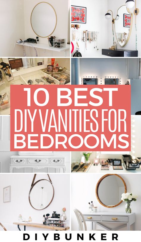 LOVE these DIY makeup vanity ideas for small spaces! #diy #projects #home Vanity Diy Bedroom, Diy Makeup Vanity Ideas, Small Vanity Ideas Bedroom, Small Space Makeup Vanity, Small Bedroom Vanity, Makeup Vanity Ideas, Diy Vanity Table, Vanity In Bedroom, Vanity Set Up