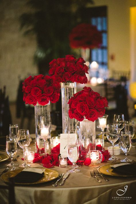 Seeing Red | J. Cogliandro Photography | Briscoe Manor | Flickr November Wedding Centerpieces, Briscoe Manor, Red Roses Centerpieces, Romantic Wedding Centerpieces, Red Centerpieces, Red Wedding Decorations, Red Wedding Theme, Tall Wedding Centerpieces, Red Rose Wedding