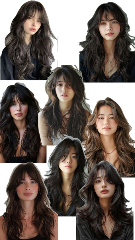 90s Haircut Women Long, Wolfcut In Long Hair, Long Fox Haircut, Wolfcut Bangs Long, Shelf Layers Hair, Wolfcut From Behind, Front Haircut For Long Hair Oval Face, Long Haired Wolf Cut, Wolfcut On Long Hair