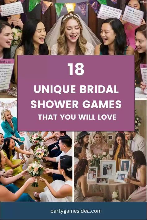 18 Unique Bridal Shower Games That You Will Love - Fun Party Games Ideas for Adults and Kids Best Wedding Shower Games, Cheap Bridal Shower Games, Fun Unique Bridal Shower Games, Fun Wedding Shower Games, Fun Bridal Shower Games Activities, Easy Bridal Shower Games, Bridal Shower Games Funny Interactive, Interactive Bridal Shower Games, Bridal Shower Games Ideas