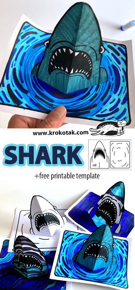 children activities, more than 2000 coloring pages Shark Art Activity, Simple Ocean Crafts, 3d Shark Craft, 3d Colouring Pages, Shark Paper Craft, Shark Pinata, Dinosaur Activities For Kids, Shark Week Crafts, Shark Activities