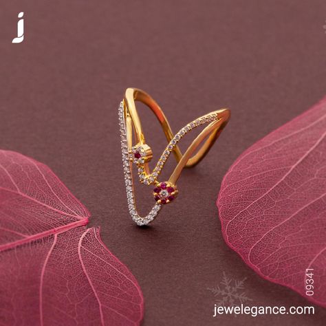 Cherish the charm of a gemstone ring... . Search for the Product Code '09341' on www.jewelegance.com . #myjewelegance #jewelegance  #ring #gemstonering #ringstack #diamondring #gemstonejewellery #ringcollection #czring #beautifuljewellery Gold Jewelry Simple Rings, Pradanapu Rings Gold, Pathanapu Ring Design, Pradanam Ring Designs, Gold Rings For Women Indian Simple, Pagadam Rings For Women, Vanki Ring Gold Plain, Gold Vanki Ring Designs, Vangi Ring