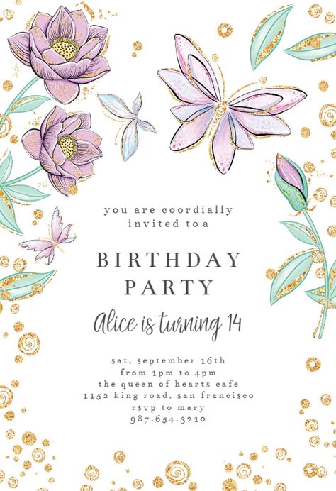 Birthday Invitation Design, First Birthday Posters, Butterfly Invitations, Invitation Card Birthday, Greetings Island, Purple Birthday, Baby Shower Invitaciones, Birthday Card Template, Butterfly Birthday