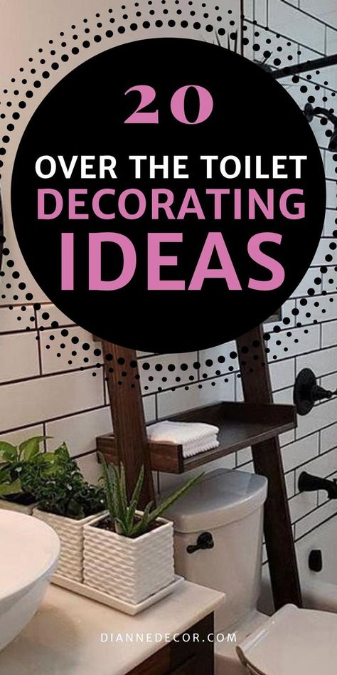 Give your bathroom a facelift with these 20 easy over the toilet decorating ideas! Toilet Decorating Ideas, Shelving Ideas Bathroom, Bathroom Shelf Decor Ideas, Bathroom Shelving Ideas, Small Toilet Decor, Decorating Bathroom Shelves, Powder Bathroom Ideas, Shelf Decor Ideas, Shelves Above Toilet