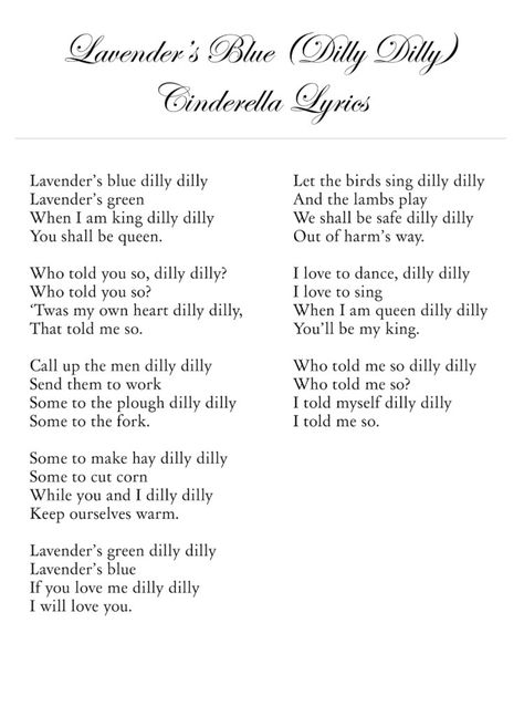 Cinderella Lavender Blue, Cinderella Song Lyrics, Folk Song Lyrics, Blue Lyrics, Disney Song Lyrics, Lullaby Lyrics, Burl Ives, Disney Lyrics, Dr Hook