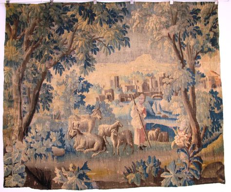 FRENCH VERDURE TAPESTRY PANEL 226M X 194M Pakistan Art, French Tapestry, Medieval Tapestry, Room Tapestry, Summer Scenes, Aubusson Rugs, Authentic Rugs, Vintage Tapestry, Green Landscape