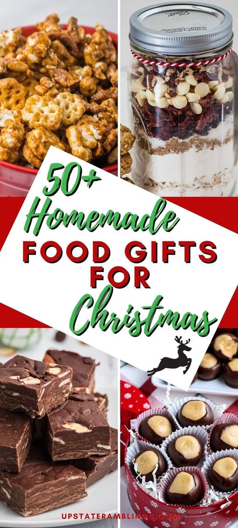 collage pin of food gift ideas Home Made Food Gifts Christmas, Christmas Snacks For Gifts Easy Diy, Food For Coworkers, Christmas Gift Baskets Baked Goods, Large Batch Christmas Gifts, Eatable Christmas Gift Ideas, Food Gifts To Make For Christmas, Dessert Christmas Gifts, Easy Baked Christmas Gifts