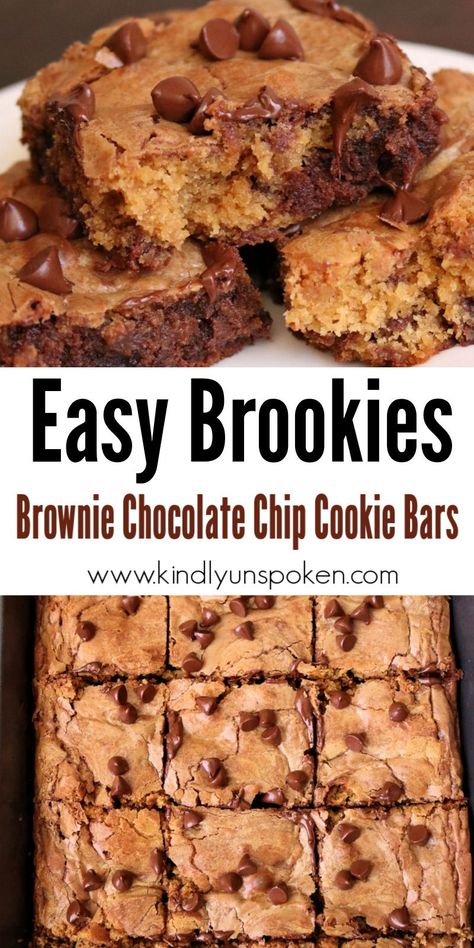 Brownie Chocolate Chip Cookie Bars, Chocolate Chip Brookies, Brownie Cookie Bars, Homemade Chocolate Chip Cookie Dough, Brownie Chocolate Chip Cookie, Brookies Recipe, Brownie Mix Recipes, Chocolate Chip Cookie Brownies, Cookies And Brownies