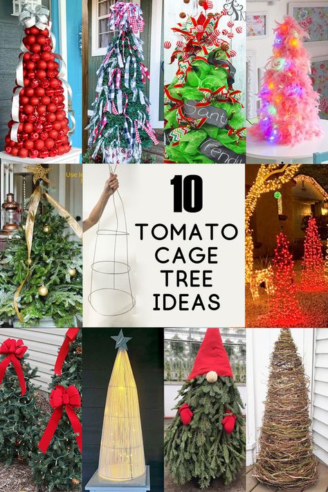 Diy Tomato Cage Christmas Tree, Tomato Cage Tree, Diy Tomato Cage, Tomato Cage Christmas, Tomato Cage Crafts, Tomato Cage Christmas Tree, Outdoor Christmas Diy, Christmas Topiary, Kids Garden