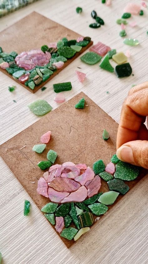 Divya Kapur | Mosaic Artist | Going round and around the Rose 😄. Grabbed precious minutes to finish the work on the corner of the coaster. And boy, am I glad I… | Instagram Mosaic Tiles Projects, How To Make Mosaic Tiles, Mosaic Tiles Crafts Diy, Ceramic Mosaic Art Projects, Mosaic Tile Coasters, How To Make A Mosaic, Mosaic Tile Art Ideas, Small Mosaic Ideas, Mosaic Coasters Ideas