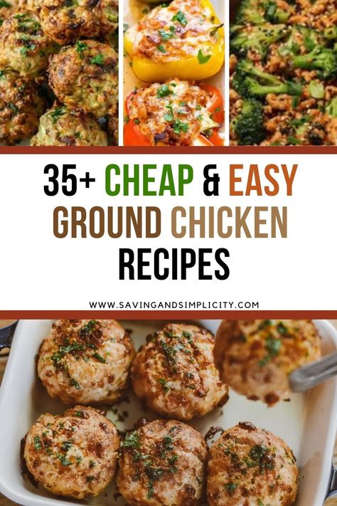 35 Cheap & Easy ground chicken recipes. Including chicken burgers, chicken tacos, chicken & pasta, Asian chicken and more.  30 minute meals,. Easy weeknight dinners.  Healthy chicken recipes for busy weeknight meals. Easy family meals. Lean Ground Chicken Recipes Healthy, Easy Healthy Ground Chicken Recipes, Chicken Ranch Burgers, Easy Ground Chicken Recipes, Ground Chicken Recipe, Ground Chicken Recipes Healthy, Chicken Ramen Recipe, Burgers Chicken, Easy Weeknight Dinners Healthy