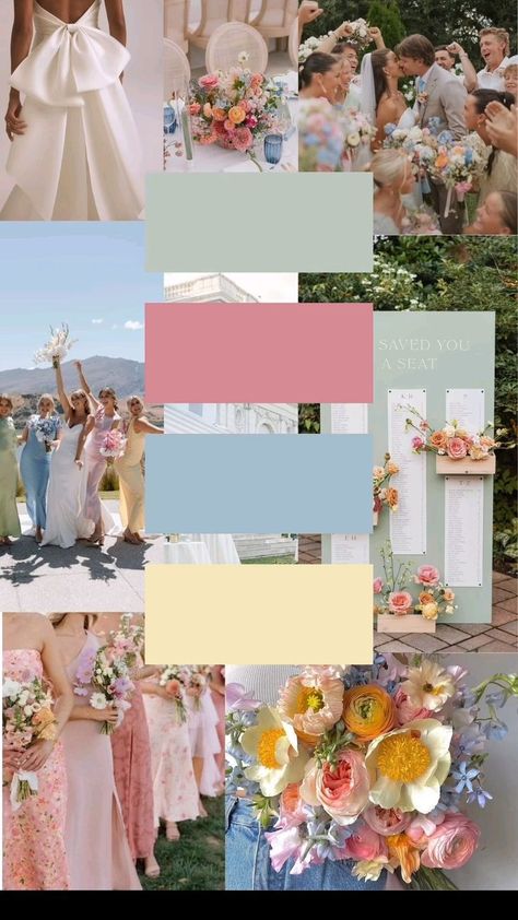 pastel summer wedding pallete inspo Wedding Schemes Colour Palettes Spring, Wedding Theme Spring Colors, Colour Theme For Wedding, Pastel Colours Wedding Theme, Light Green Wedding Colors, Wedding Theme Pastel Colors, Spring Color Schemes Wedding, Summer Wedding Schemes Colour Palettes, Wedding Spring Color Palette