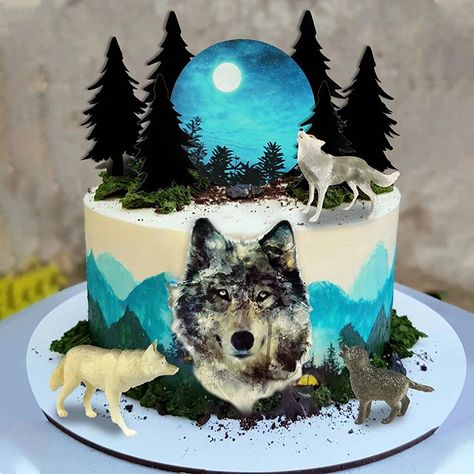 Full Moon Cake, Wolf Cake Topper, Happy Birthday Wolf, Wolf Cake, Modern Birthday Cakes, Galaxy Cake, Realistic Cakes, Alice In Wonderland Tea Party Birthday, Wolf Lodge