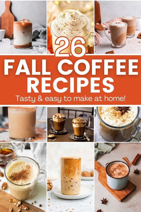 Coffee Recipe Ideas, Fall Coffee Flavors, Fun Coffee Recipes, Easy Coffee Drinks, Fall Coffee Recipes, Fall Coffee Drinks, Coffee Recipes Hot, Homemade Coffee Drinks, Hot Coffee Drinks