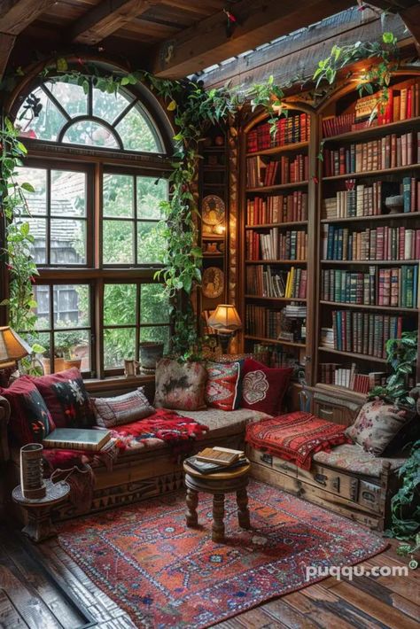 Libraries In Houses, At Home Library, Home Library Ideas, Dream Home Library, Reading Spaces, Cozy Home Library, Goth Core, Cozy Library, Library Bedroom