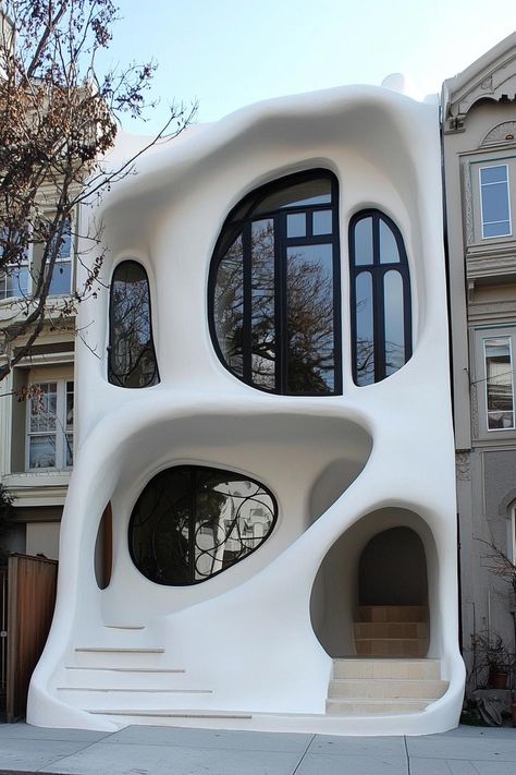 Weird Architecture Unusual Homes, Infill House, Corner Balcony, Spite House, Balcony Designs, Extraordinary Homes, Earthship Home, House Facade, Unusual Buildings