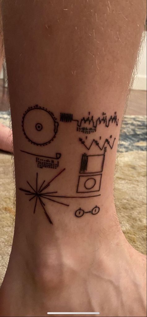 Chest Space Tattoo, Golden Mean Tattoo, Voyager One Tattoo, Tattoo Ideas Engineering, Voyager Disc Tattoo, Cool Science Tattoos, Space Planets Tattoo, Astromony Tattoo, Apollo 11 Tattoo