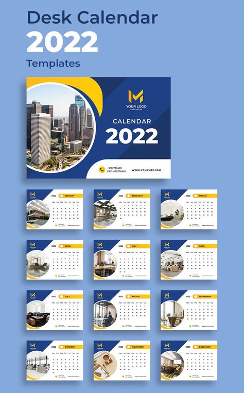 Desk Calendar 2022 Design Template INDD, IDML. A5 Paper Size, 12 Months + Cover. Desk Calendar Cover, Corporate Desk Calendar, Calendar Design Layout, Desk Calendar Design, Desk Calendar Template, Wall Calendar Design, Calendar Design Template, Business Calendar, New Year Is Coming