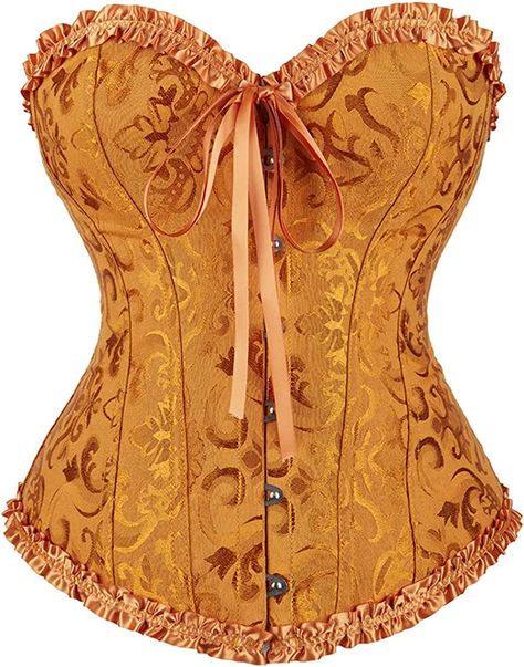 frawirshau Gold Corset Top Womens Renaissance Corset Bustier Corset Top Steampunk Gold Corset Size S Orange Corset, Bridal Bustier, Purple Corset, Gothic Bag, Bustier Lingerie, Corsets Vintage, Corset Costumes, Vintage Halloween Costume, Belle Silhouette