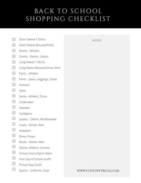 School Clothes Shopping List, School Clothes List, Back To School Clothes Shopping, School Outfits For College Summer, School Clothes Shopping, Clothing Checklist, Back To College Outfits, Back To School List, School Shopping List