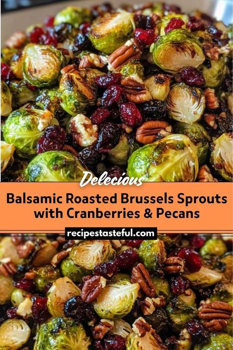 Balsamic Roasted Brussels Sprouts with Cranberries & Pecans is a festive and flavorful side dish that combines the crispy texture of roasted Brussels sprouts with the sweetness of dried cranberries and the crunch of toasted pecans. Drizzled with a tangy balsamic glaze, it’s an ideal addition to holiday meals or any special occasion. Balsamic Roasted Brussel Sprouts With Dried Cranberries And Parmesan, Roasted Brussels Sprouts And Maple Cinnamon Butternut Squash, Cranberry Roasted Brussel Sprouts, Brussel Sprouts With Cranberries And Pecans, Brussel Sprouts Bacon Cranberries Pecans, Brussel Sprouts Thanksgiving Sides, Fall Roasted Brussel Sprouts, Roasted Brussels Sprouts And Butternut, Squash Brussel Sprouts Cranberries