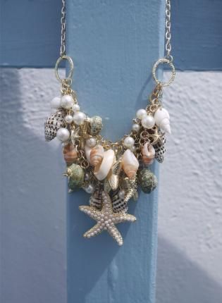 Conch Starfish Pearl Necklace,  Jewelry, Stone  Gem  Chain  Gold  Green, Chic Seashell Jewelry, Shell Jewelry, Shell Crafts, Indie Design, Crafty Stuff, Beach Jewelry, Looks Style, Conch, Accessories Necklace