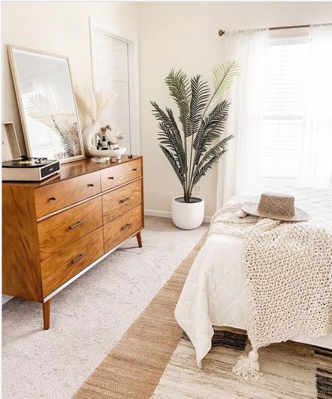 Plant Rug, Hawaii Homes, Neutral Boho, Faux Plants, Dream Bedroom, Bedroom Inspo, Dresser As Nightstand, Artificial Plants, Home Decor Inspiration