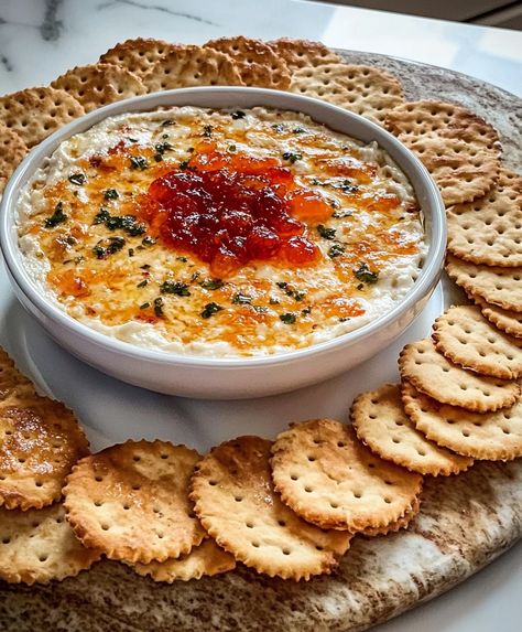 Pepper Jelly Cheese Dip Recipe Dips With Pepper Jelly, Things To Make With Pepper Jelly, Dip For Brunch, Fancy Cheese Appetizers, Tik Tok Dip Recipe, Bell Pepper Dip Recipes, Red Pepper Jelly Cheese Dip, Hot Pepper Dip Cream Cheeses, Cheese Dip Appetizers For Party