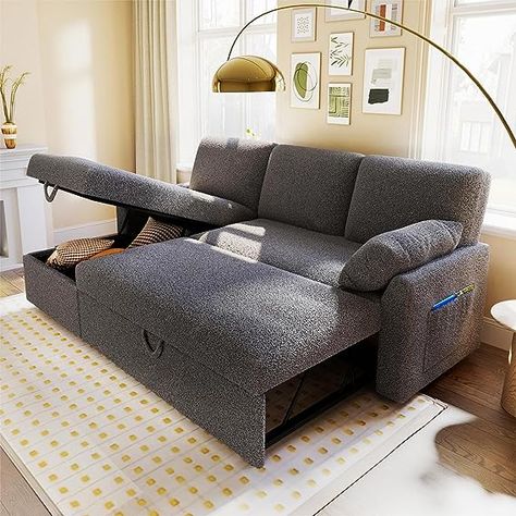 VanAcc Sofa Bed, Sleeper Sofa with Storage Chaise- 2 in 1 Pull Out Couch Sofa for Home Office, Living Room, Comfy Sofa Sleeper, Grey Sherpa Pull Out Couch Bed, Modular Sofa Bed, Sleeper Couch, Sofa Bed Sleeper, Sofa With Storage, Pull Out Couch, Sofa Cama, Pull Out Bed, Storage Chaise