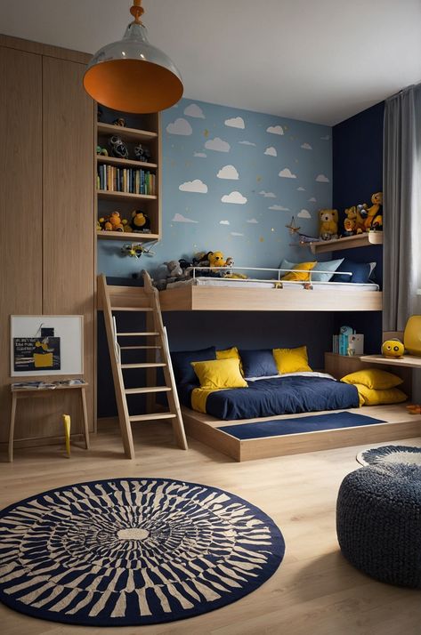 31 Young Boys Bedroom Ideas » HomeQly.com Elementary Boy Bedroom, Boys Bedroom Decor Ideas For Kids, Young Boy Room Ideas, Kids Bedroom Boys Toddler, Boys Blue Bedroom, Boys Beds, Childrens Bedrooms Boys, Boys Room Ideas