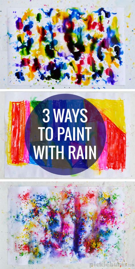 Three ways to paint with rain = try these fun easy rain painting techniques! Easy Rain Painting, Rain Crafts, Rain Painting, Rain Art, Painting Activities, Kindergarten Art, Art Activities For Kids, Rainy Day Activities, Process Art