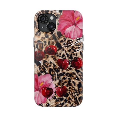 CHERRY LEOPARD FLOWER Phone Case ✮ Materials: polycarbonate shell, TPU lining ✮ 2-piece design with impact resistance and shock dispersion ✮ The interior rubber liner provides extra protection ✮ Glossy finish ✮ Supports wireless charging (not including MagSafe) Iphone 13 Cases Aesthetic, Iphone Aesthetic Phone Cases, Iphone 13 Cases, Iphone 15 Pro Case, Iphone 15 Case, Cherry Phone Case, Leopard Love Wildflower Case, Wildflower Leopard Case, Chic Phone Case