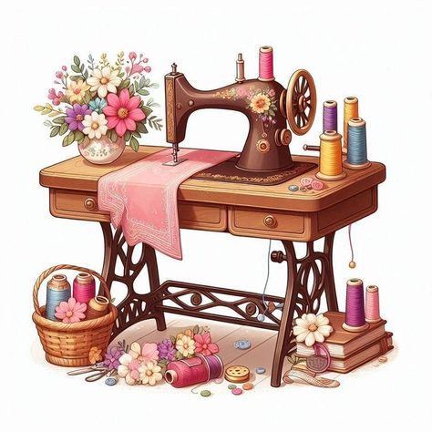 Sewing Artwork, Sewing Machine Drawing, Sewing Aesthetic, Sewing Clipart, Butterfly Cake Topper, Sticker Design Inspiration, Isometric Drawing, Scrapbook Printing, Decorating Videos