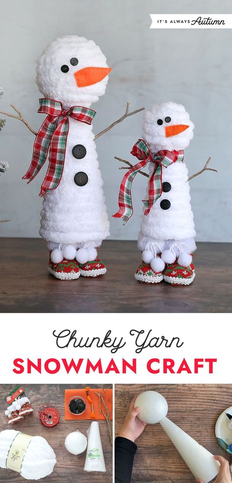 Snowman With Styrofoam Balls, Felt Ball Snowman, Diy Snowman Centerpiece, Sellable Christmas Crafts Diy Ideas, How To Make Christmas Crafts, Foam Ball Snowman, Yarn Wrapped Snowman, Diy Snowman Tree, Diy Snowmen Using Styrofoam Balls