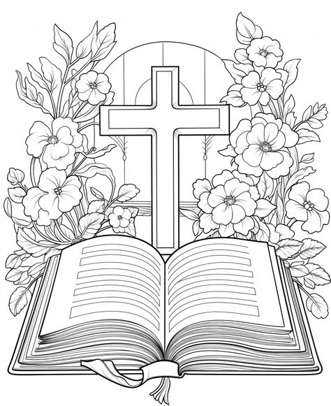 Religious Coloring Pages, Christian Coloring Pages, Bible Coloring Sheets, Cross Coloring Page, Bible Stickers, Bujo Art, Jesus Coloring Pages, Bible Verse Coloring Page, Bible Drawing