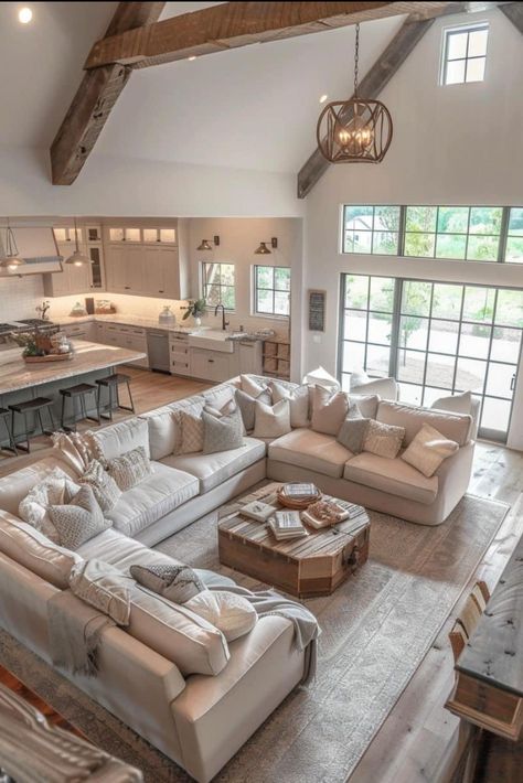 New Build Farmhouse, Farmhouse Family Aesthetic, Old Modern Farmhouse, Wood Aesthetic Living Room, Barndo Bedroom Ideas, Dream Farmhouse Living Room, Old Modern House Interior Design, Old Farmhouse Living Room, Farmhouse Cottage Interiors