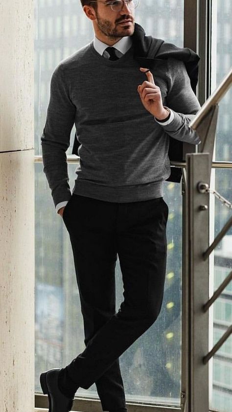 Mens Smart Casual Work Outfit, Dress Pants And Sweater Outfit Men, Formal Sweater Men, Business Casual Men Work Outfits Offices, Mens Work Fashion Business Attire, Mens Work Outfits Office Wear, Men Interview Outfit, Business Casual Men Work Offices, Men’s Cocktail Attire