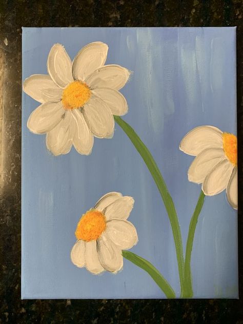 Drawing Ideas Painting Canvases, Easy Canvas Painting For Beginners Ideas, Canvas Painting Inspo Easy, Simple Flower Painting Acrylics, Easy Things To Paint On Canvases, Daisy Drawings, Holly Crafts, Easy Flower Painting Acrylic, Asthetic Paintings Easy