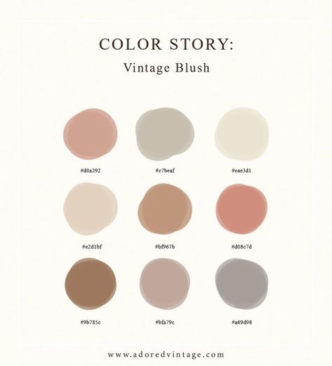 Jun 3, 2021 - Vintage Blush is an ode to classic and timeless colors and patterns that can be worn throughout various garments, eras, seasons, and styles. The palette consists of baby blush pinks, light ivory's and creams, whites, and a soft muted brown. These hues are a staple for the Adored Vintage gal, whether it be a solid print Color Palette Pantone, Insta Background, Palettes Color, Apple Decor, Preschool Decor, Hex Color, Pantone Colour Palettes, Parisian Aesthetic, Hex Color Palette