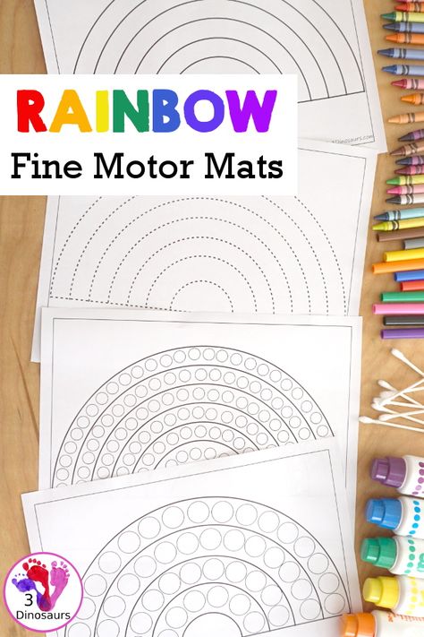 Free Rainbow Fine Motor Dot Marker Printables - with six pages of printables with rainbows template to color, rainbows to trace, rainbow to q-tip and a dot marker rainbow, all great for spring fine motor centers. - 3Dinosaurs.com #3dinosaurs #freeprintable #finemotormats #rainbowsforkids #kindergarten #prek #preschool #3dinosaurs #finemotor Q Tip Fine Motor Activities, Rainbow Tracing Preschool, Rainbow Counting Preschool, Rainbow Writing Preschool, Dot Marker Letters Free Printables, Rainbow Montessori Activities, Rainbow Preschool Activities Free Printables, Rainbow Dot Art, Color Preschool Theme