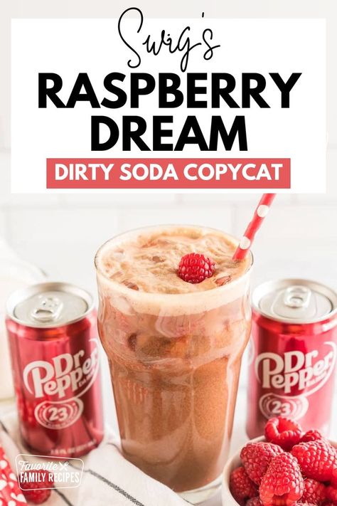 All you soda drinkers out there are going to LOVE this recipe for Swig’s Raspberry Dream (Dirty Soda)! This popular drive-by drink shop is famous for unique soda creations and is a staple in Utah. We love making our own versions of our favorite drinks at home with sodas and a variety of syrups and flavors. Soda Drinks Recipes, Pop Drink, Soda Bar, Famous Drinks, Drink At Home, Drink Shop, Soda Drink, Italian Soda, Soda Drinks